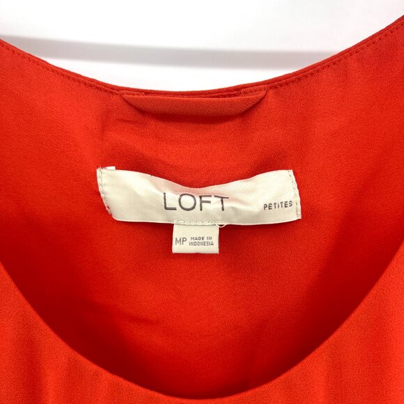 Loft Orange Scoop Neck Belted Sheath Dress Women's Medium Petite - Picture 2 of 3